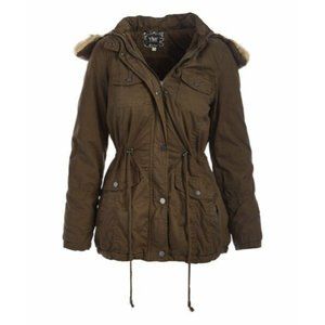 YMI Sherpa Lined Anorak Hooded Coat Estilo J1394 V Military Green medium